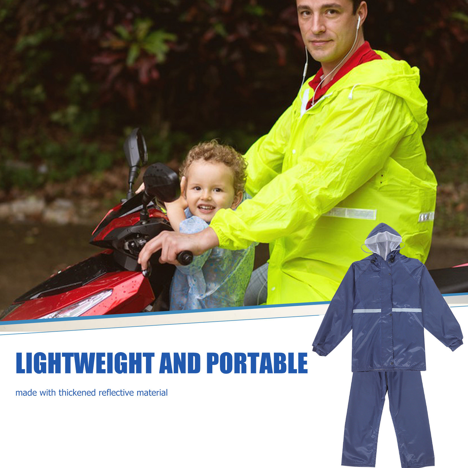 Motorcycle Rain Suit - Reflecterende motorregenjas en broekset, dubbelwandig, unisex,